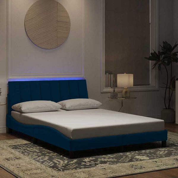 vidaXL Cadre de lit avec LED sans matelas Hanko bleu 140x190 cm velours