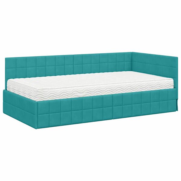vidaXL Cadre de lit d'angle avec matelas 2 pcs Turquoise Velours