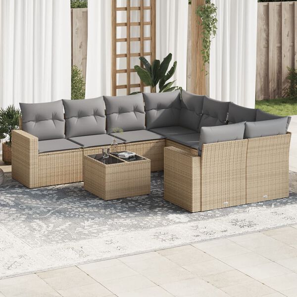 vidaXL Salon de jardin avec coussins 9 pcs beige r&eacute;sine tress&eacute;e