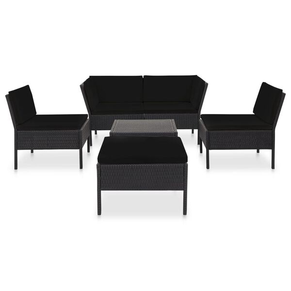 vidaXL Salon de jardin 6 pcs avec coussins r&eacute;sine tress&eacute;e noir