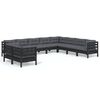 vidaXL Salon de jardin 10 pcs avec coussins Noir Bois de pin massif