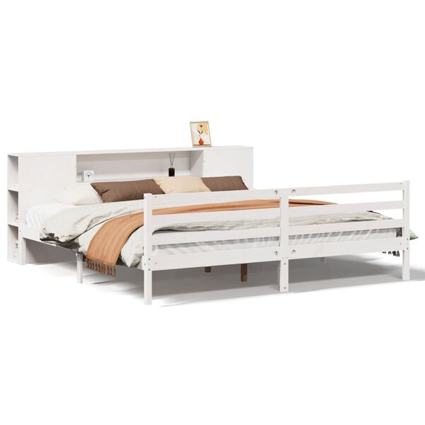 vidaXL Lit biblioth&egrave;que sans matelas blanc 200x200 cm bois pin massif