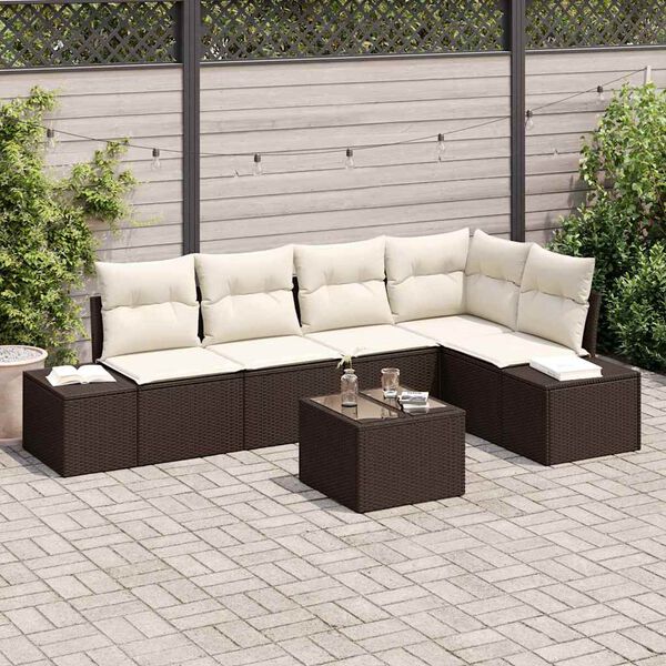 vidaXL Ensemble de canap&eacute; de jardin avec coussin 6 pcs Marron et Cr&egrave;me