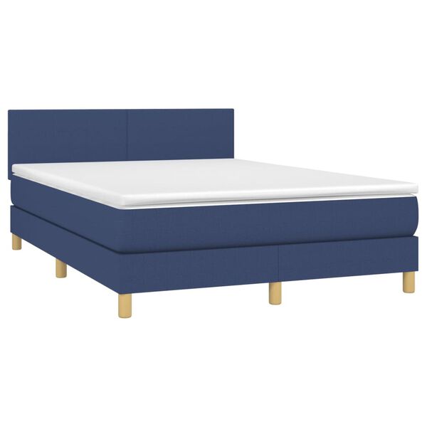 vidaXL Sommier &agrave; lattes de lit avec matelas LED Bleu 140x190 cm Tissu