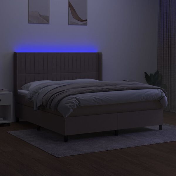 vidaXL Sommier &agrave; lattes de lit matelas et LED Taupe 160x200 cm Tissu