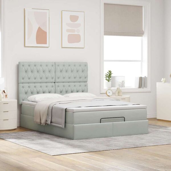vidaXL Cadre de lit ottoman avec matelas gris clair 140x200 cm velours