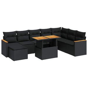 vidaXL Salon de jardin avec coussins 9 pcs noir r&eacute;sine tress&eacute;e acacia