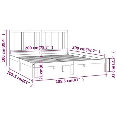 vidaXL Cadre de lit sans matelas marron miel bois pin massif 200x200cm