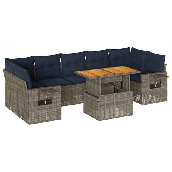 vidaXL Salon de jardin 8 pcs avec coussins gris r&eacute;sine tress&eacute;e