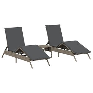 vidaXL Chaises longues lot de 2 avec table gris r&eacute;sine tress&eacute;e