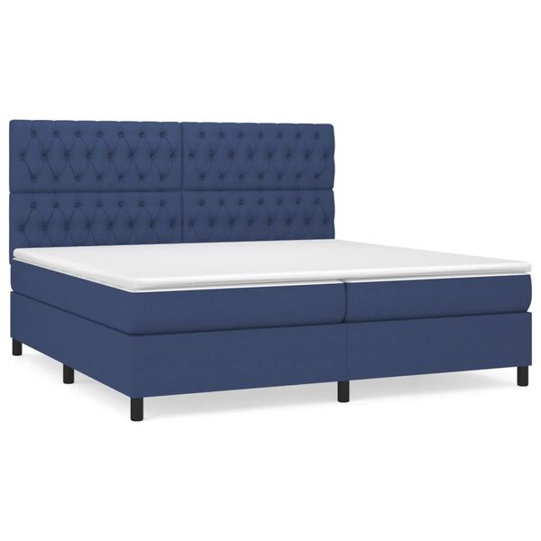 vidaXL Sommier &agrave; lattes de lit avec matelas Bleu 200x200 cm Tissu