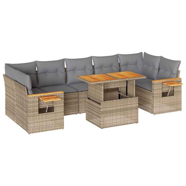vidaXL Salon de jardin avec coussins 8 pcs beige r&eacute;sine tress&eacute;e acacia