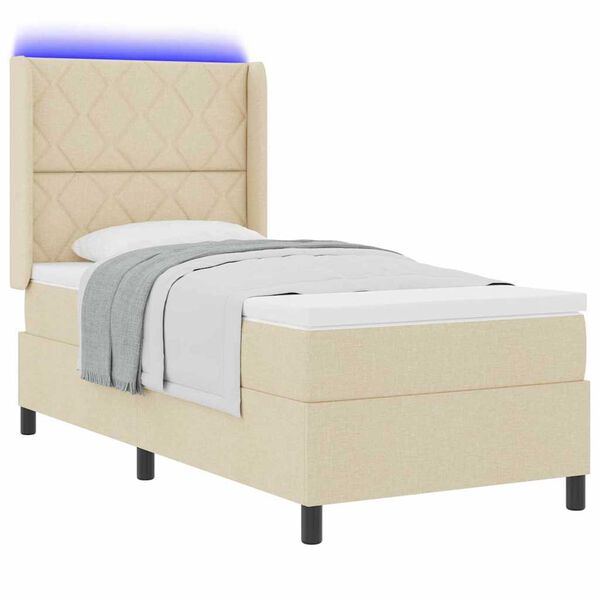 vidaXL Lit &agrave; ressort LED avec matelas Cr&egrave;me 100 x 200 cm tissu