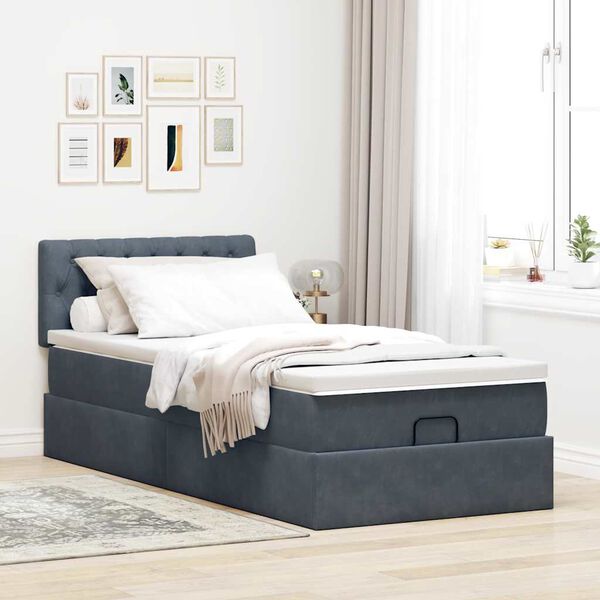 vidaXL Cadre de lit ottoman et matelas gris fonc&eacute; 90x200 cm velours