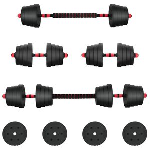 vidaXL Set d'halt&egrave;res 2-en-1 40kg Noir et Rouge Ciment et sable de fer