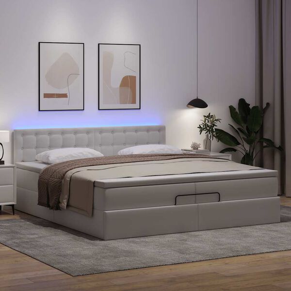 vidaXL Cadre de lit ottoman et matelas blanc pur 200x200cm similicuir