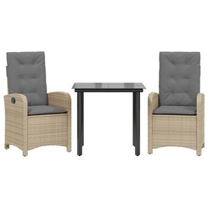 vidaXL Ensemble &agrave; manger de jardin et coussins 3 pcs m&eacute;lange beige