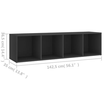 vidaXL Meuble TV gris 142,5x35x36,5 cm bois d’ingénierie