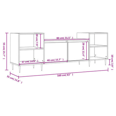 vidaXL Meuble TV Sonoma gris 160x35x55 cm Bois d'ingénierie