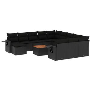 vidaXL Salon de jardin avec coussins 13 pcs noir r&eacute;sine tress&eacute;e