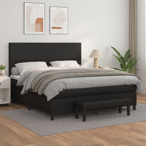 vidaXL Sommier &agrave; lattes de lit avec matelas Noir 180x200 cm Similicuir