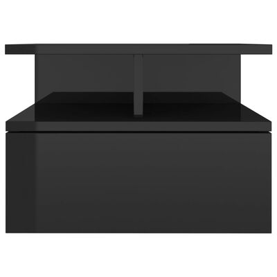 vidaXL Table de chevet flottante Noir brillant Bois d'ingénierie