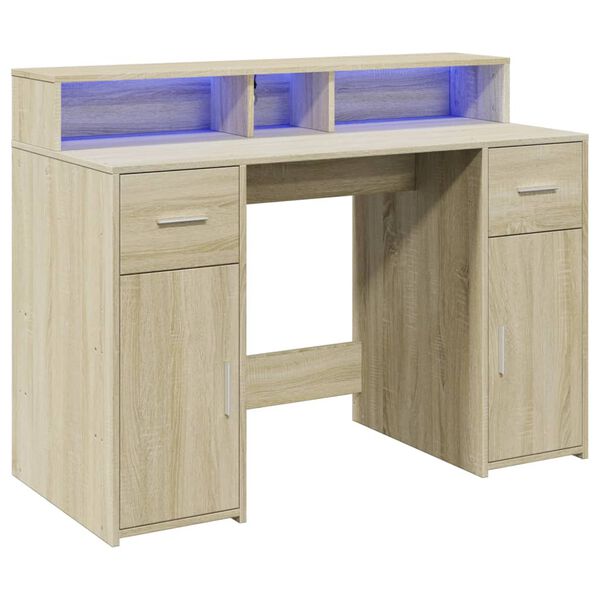 vidaXL Bureau avec lumières LED chêne sonoma bois d'ingénierie