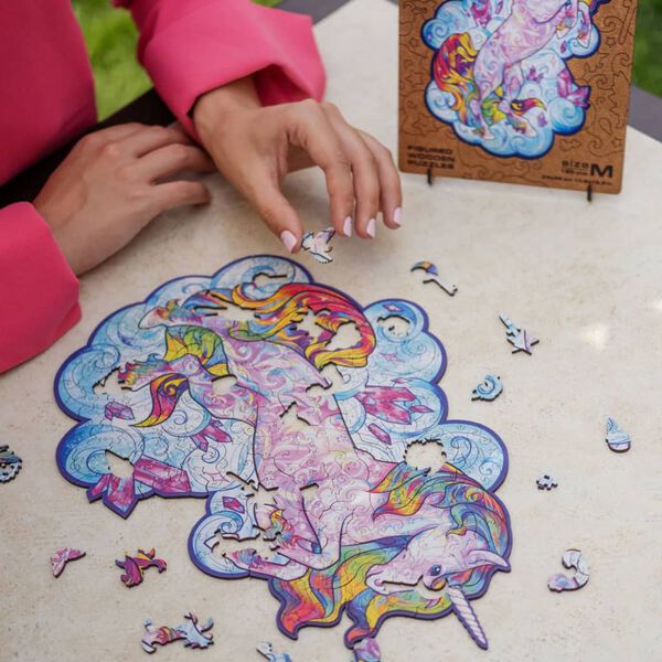 UNIDRAGON Puzzle en bois 195 pcs Inspiring Unicorn Moyen 26x32 cm
