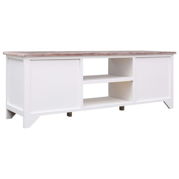 vidaXL Meuble TV Blanc et marron 115x30x40 cm Bois de Paulownia