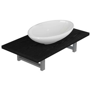 vidaXL Meuble de salle de bain en deux pi&egrave;ces C&eacute;ramique Noir
