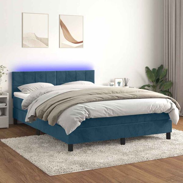 vidaXL Sommier &agrave; lattes de lit avec matelas LED Bleu fonc&eacute; 140x200 cm