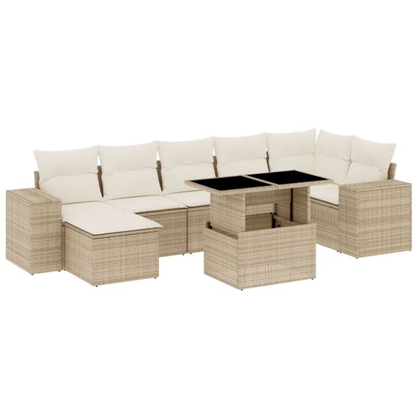 vidaXL Salon de jardin avec coussins 8 pcs beige r&eacute;sine tress&eacute;e