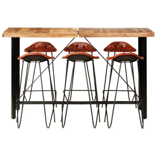 vidaXL Ensemble de bar 7 pcs Bois solide et cuir v&eacute;ritable