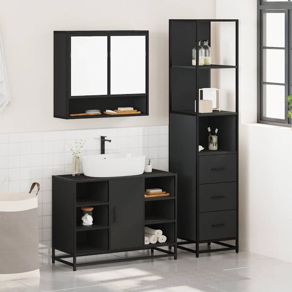 vidaXL Ensemble de meubles salle de bain 3 pcs noir bois d'ing&eacute;nierie