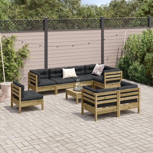 vidaXL Salon de jardin 9 pcs avec coussins bois de pin impr&eacute;gn&eacute;