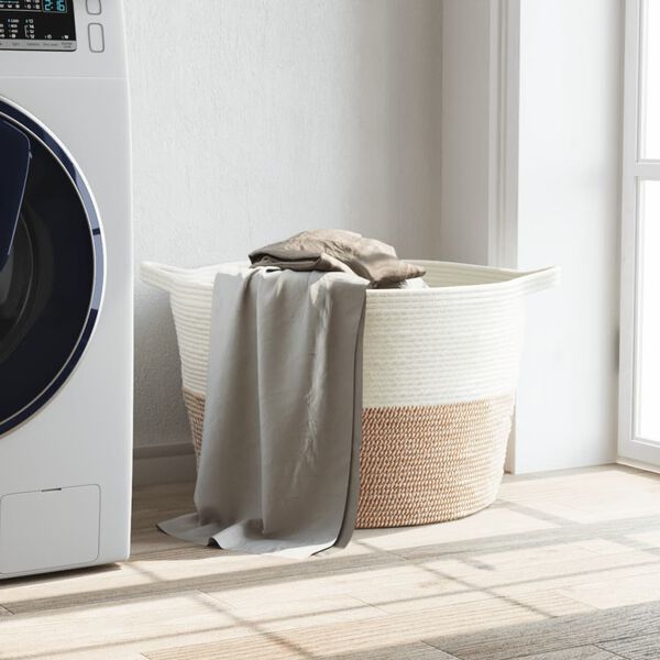 vidaXL Panier &agrave; linge marron et blanc &Oslash;60x36 cm coton