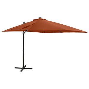 vidaXL Parasol de jardin en porte-&agrave;-faux avec m&acirc;t et lumi&egrave;res LED