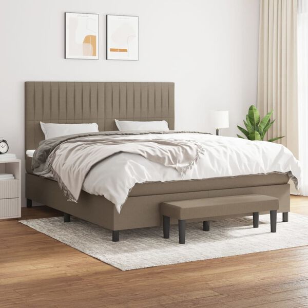 vidaXL Sommier &agrave; lattes de lit avec matelas Taupe 160x200 cm Tissu