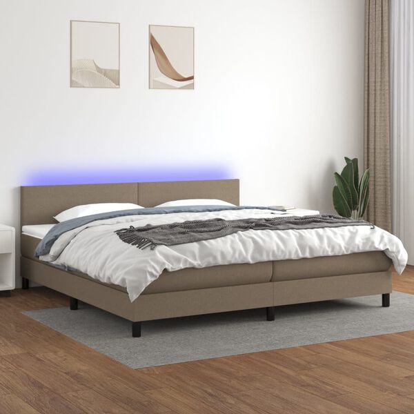 vidaXL Sommier &agrave; lattes de lit et matelas et LED Taupe 200x200cm Tissu