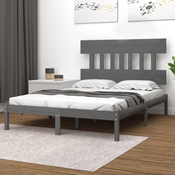 vidaXL Cadre de lit sans matelas gris 200x200 cm bois massif