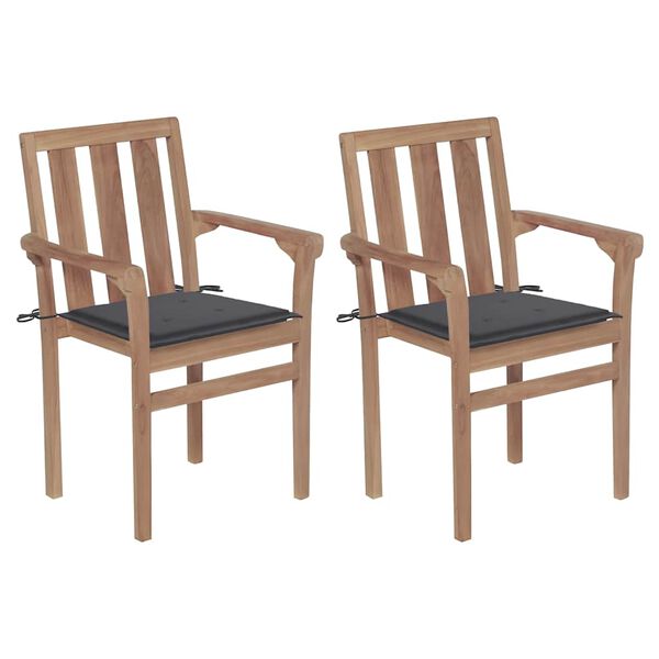 vidaXL Chaises de jardin lot de 2 et coussins anthracite Bois de teck