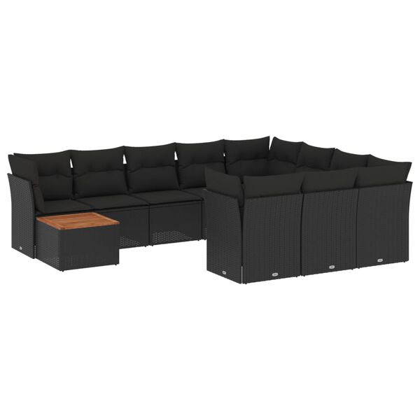 vidaXL Salon de jardin 11 pcs avec coussins noir r&eacute;sine tress&eacute;e