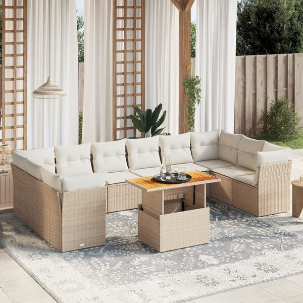 vidaXL Salon de jardin 11 pcs avec coussins beige r&eacute;sine tress&eacute;e