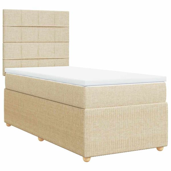 vidaXL Sommier &agrave; lattes de lit avec matelas Cr&egrave;me 100x200 cm Tissu