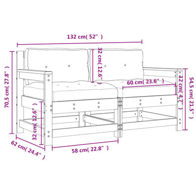 vidaXL Chaises de jardin et coussins lot de 2 gris bois de pin massif