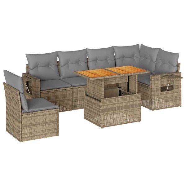vidaXL Salon de jardin avec coussins 7 pcs beige r&eacute;sine tress&eacute;e