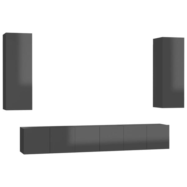 vidaXL Ensemble de meubles TV 5 pcs Gris brillant Bois d'ing&eacute;nierie