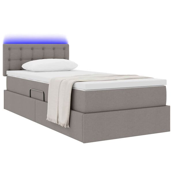 vidaXL Lit avec rangement et LED avec matelas Taupe 90 x 190 cm tissu