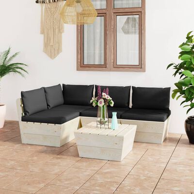 vidaXL Salon de jardin palette 5 pcs avec coussins bois d'épicéa