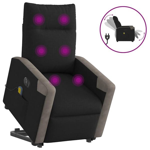 vidaXL Fauteuil inclinable de massage &eacute;lectrique Noir Tissu